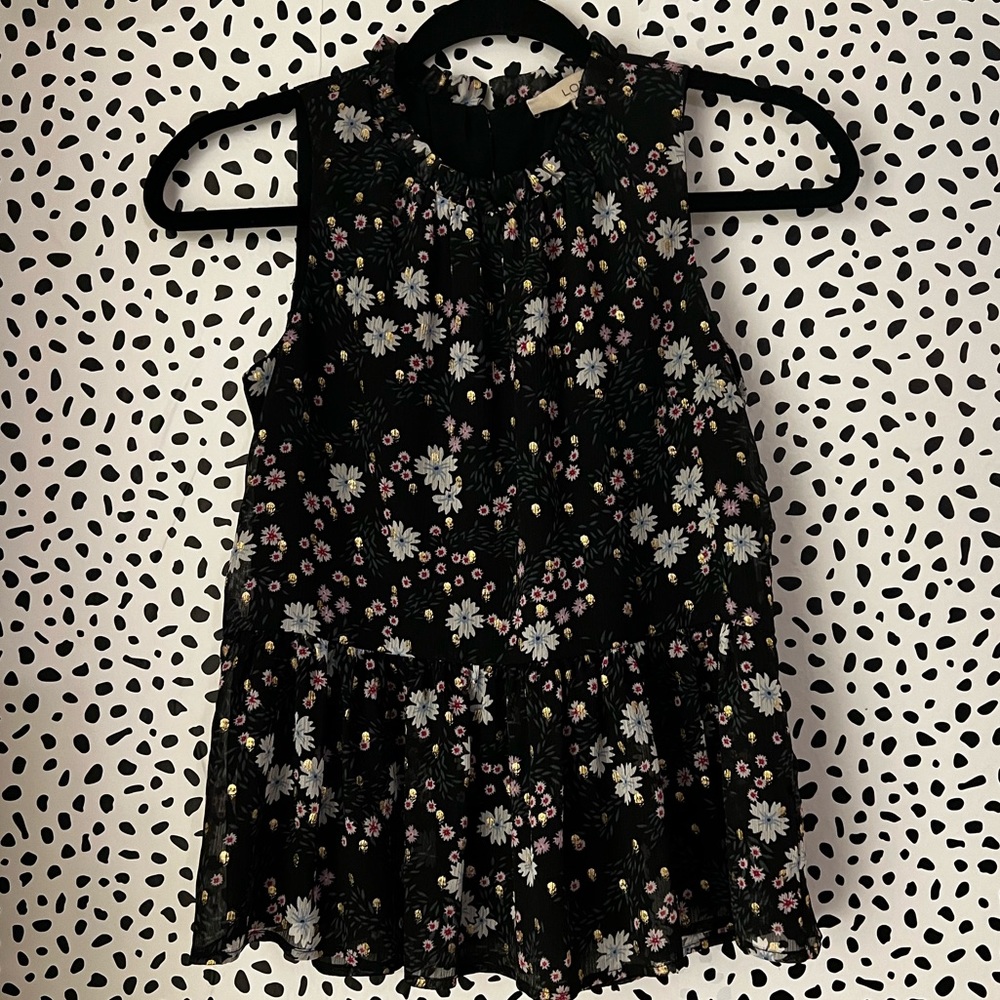 LOFT Sleeveless Ruffle Neck Floral Blouse - PRE-OWNED - SIZE XSP